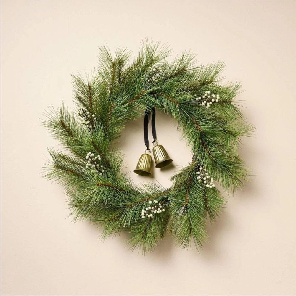 26" Long Needle Pine with White Berry and Bells Wreath - Hearth & Hand Magnolia